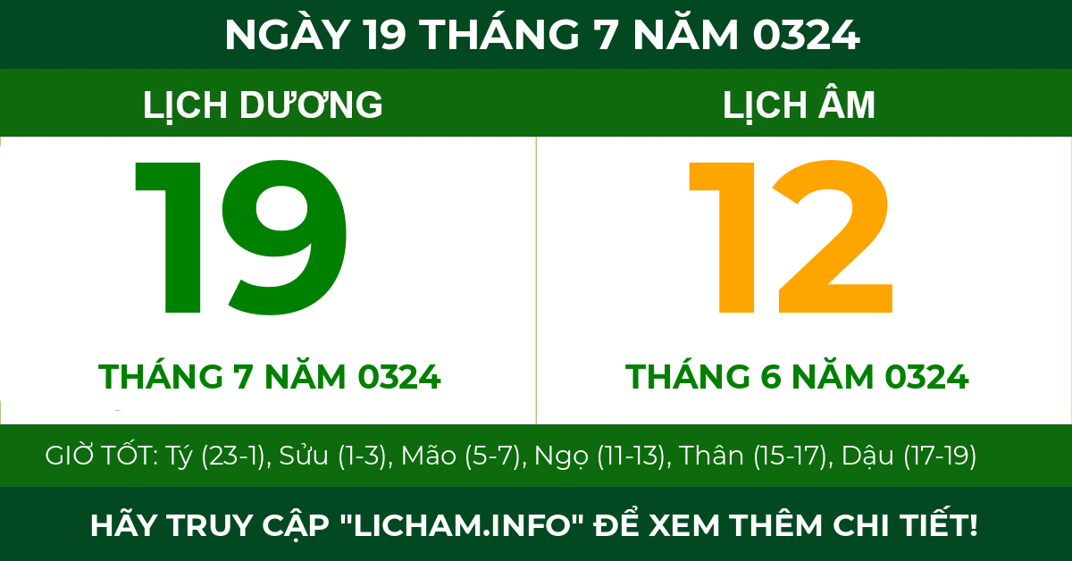 lịch âm ngày 19 tháng 7 năm 0324