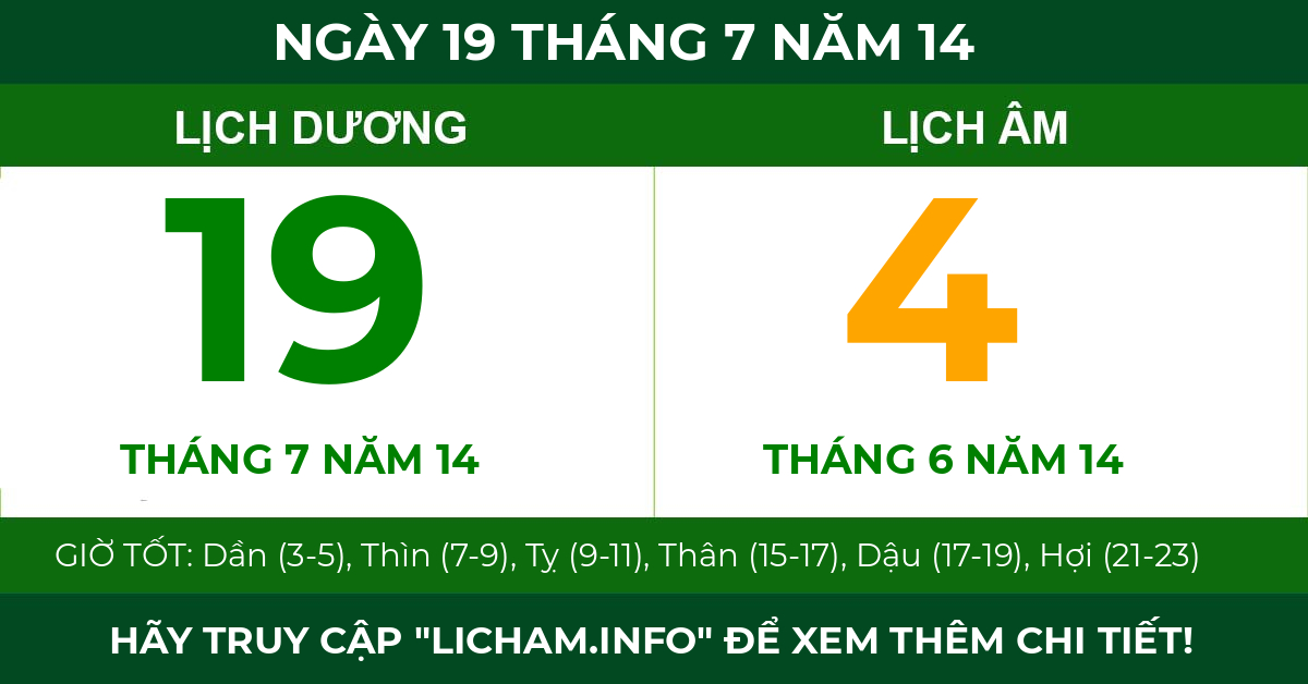 lịch âm ngày 19 tháng 7 năm 14