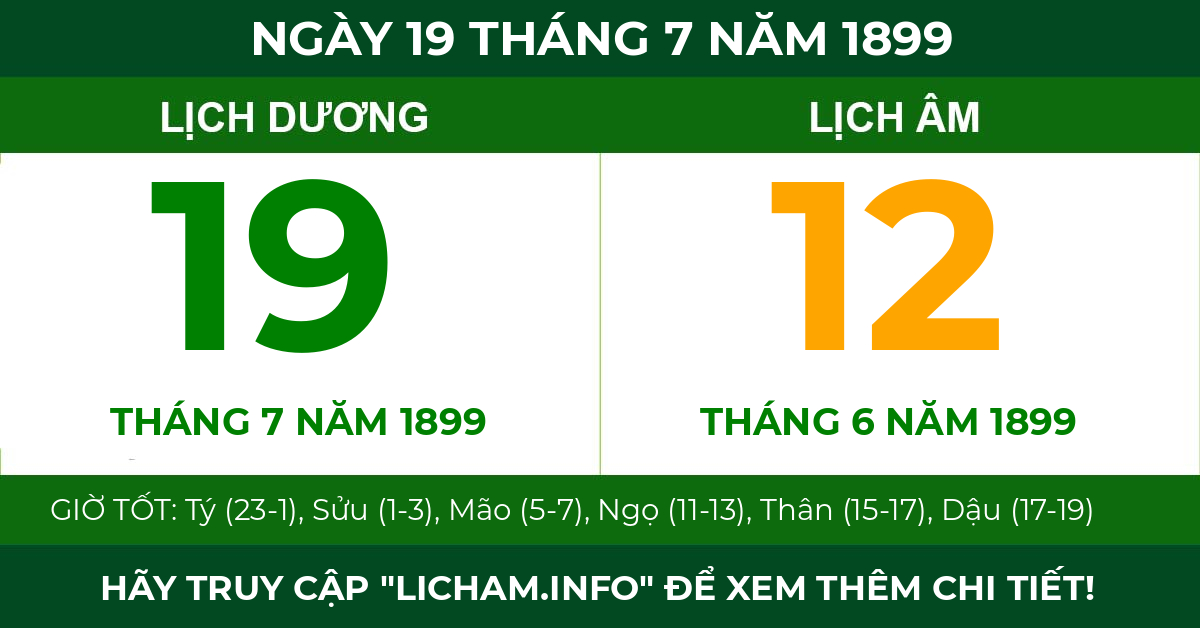 lịch âm ngày 19 tháng 7 năm 1899