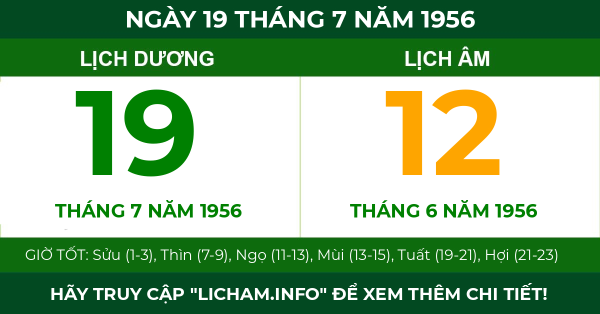 lịch âm ngày 19 tháng 7 năm 1956