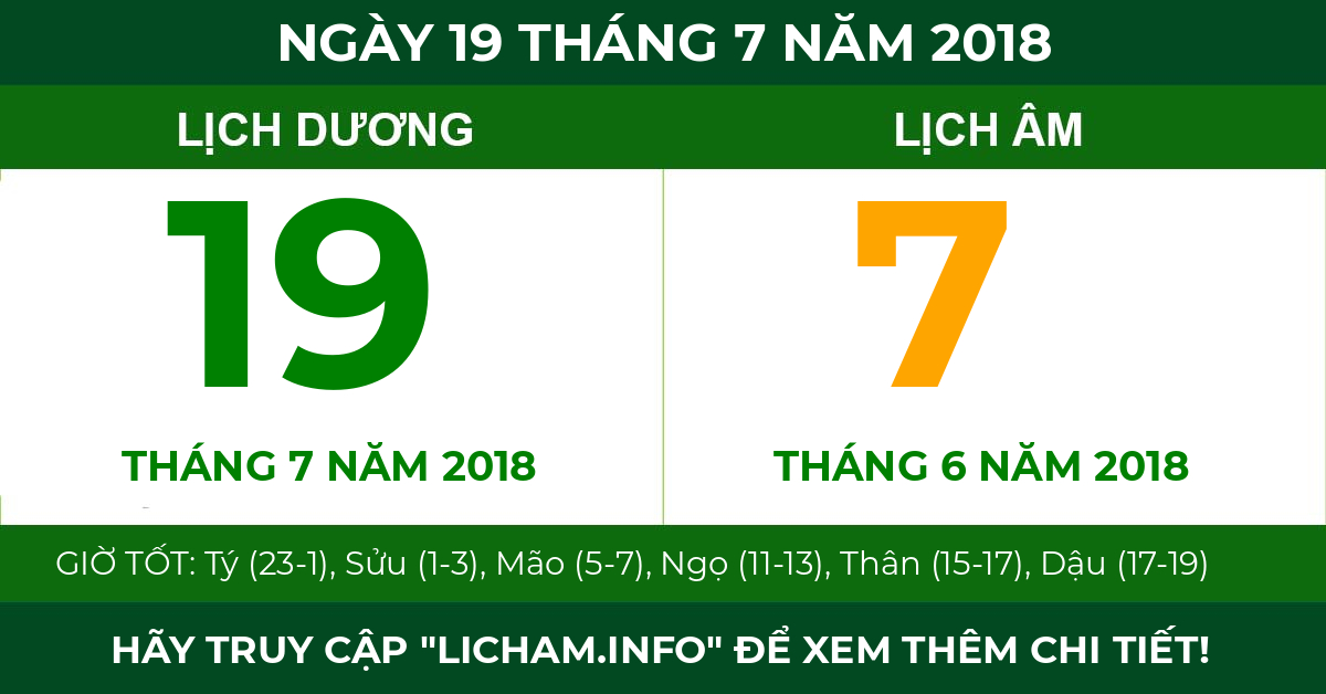 lịch âm ngày 19 tháng 7 năm 2018