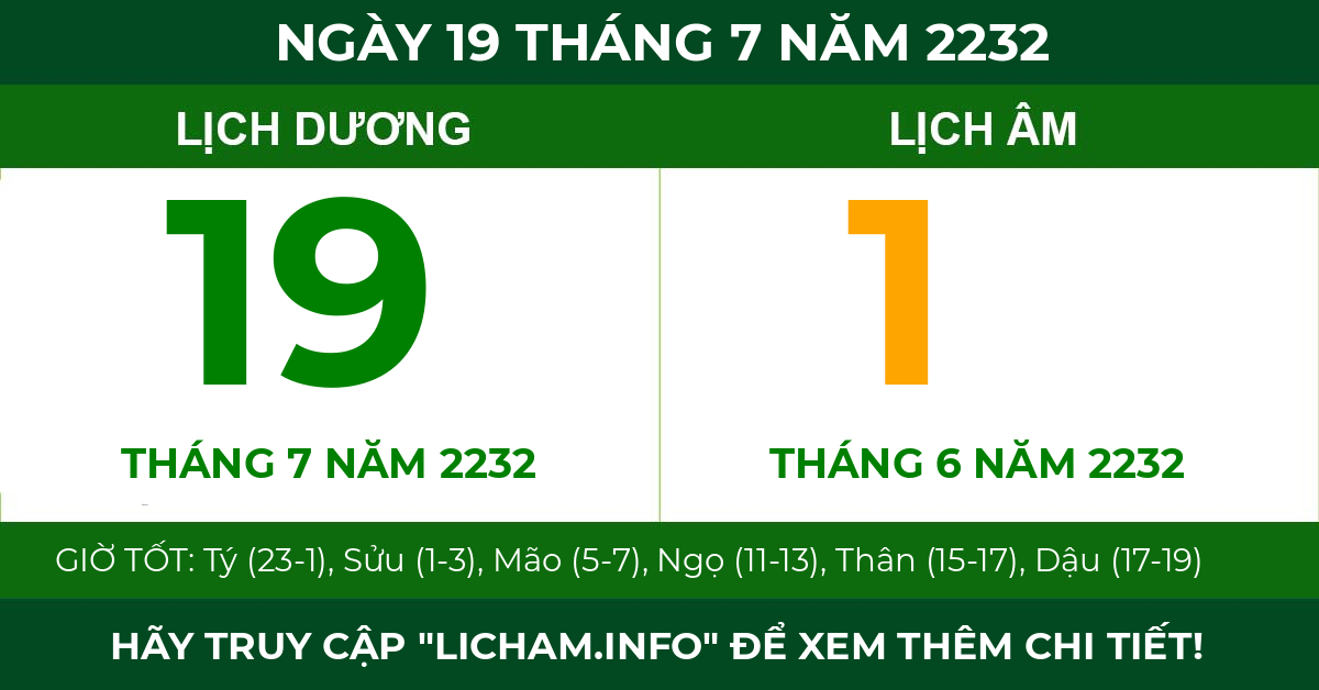 lịch âm ngày 19 tháng 7 năm 2232