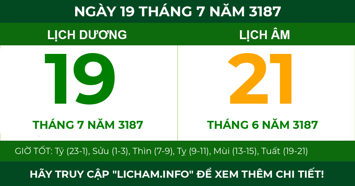lịch âm ngày 19 tháng 7 năm 3187