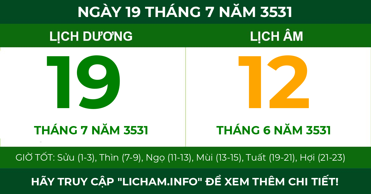 lịch âm ngày 19 tháng 7 năm 3531