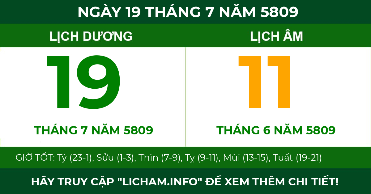 lịch âm ngày 19 tháng 7 năm 5809