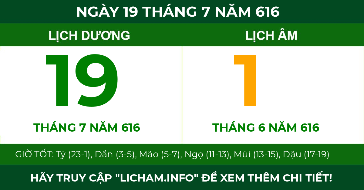 lịch âm ngày 19 tháng 7 năm 616