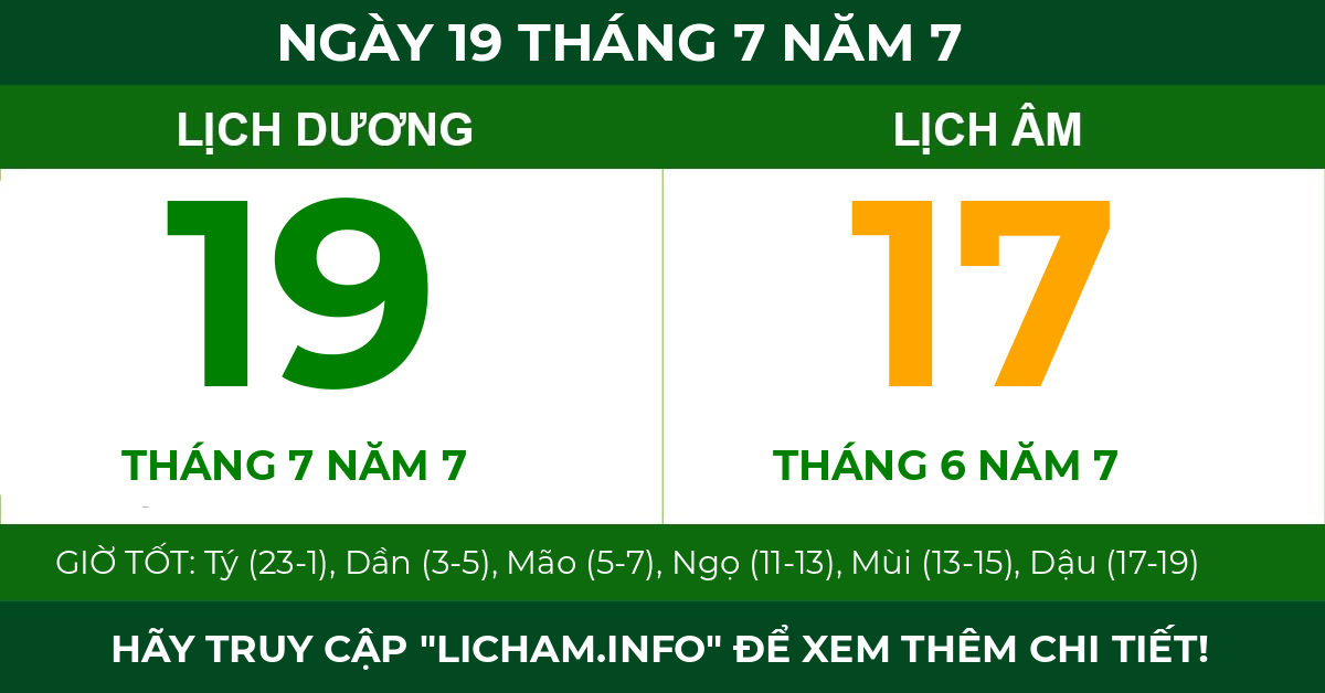lịch âm ngày 19 tháng 7 năm 7