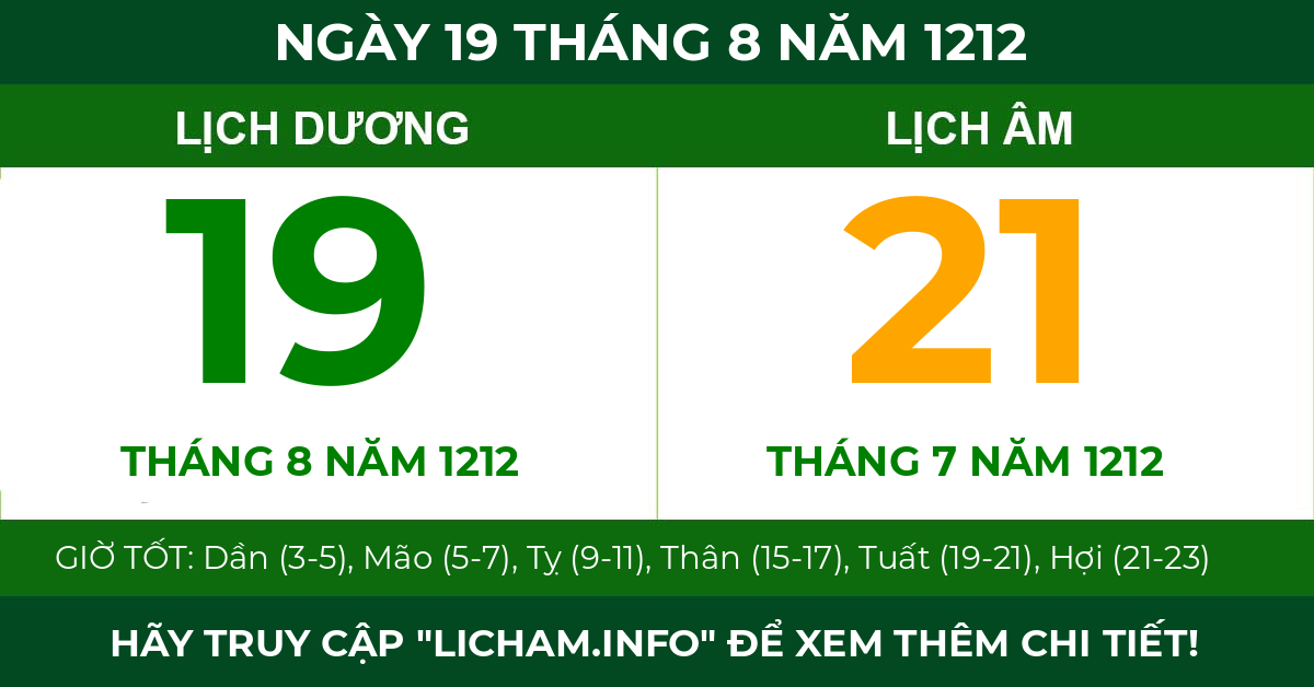 lịch âm ngày 19 tháng 8 năm 1212