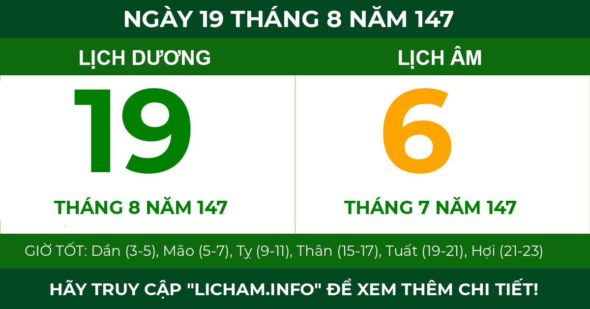 lịch âm ngày 19 tháng 8 năm 147