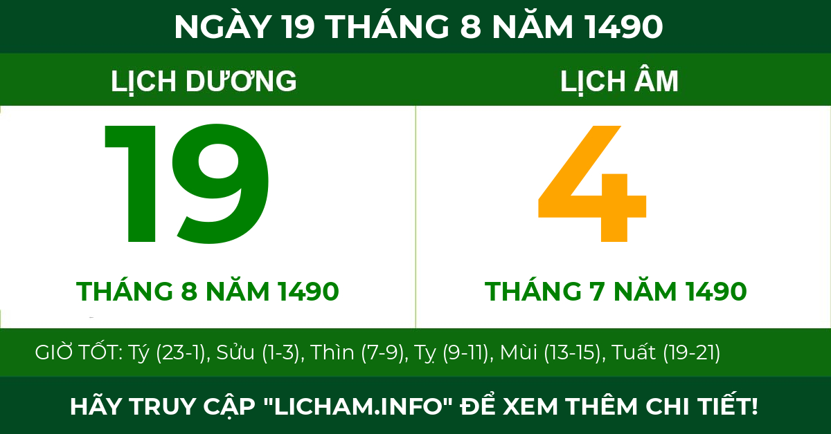 lịch âm ngày 19 tháng 8 năm 1490