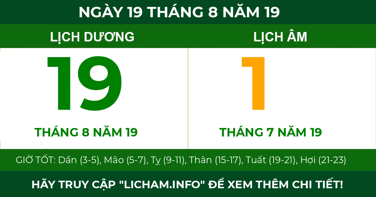 lịch âm ngày 19 tháng 8 năm 19