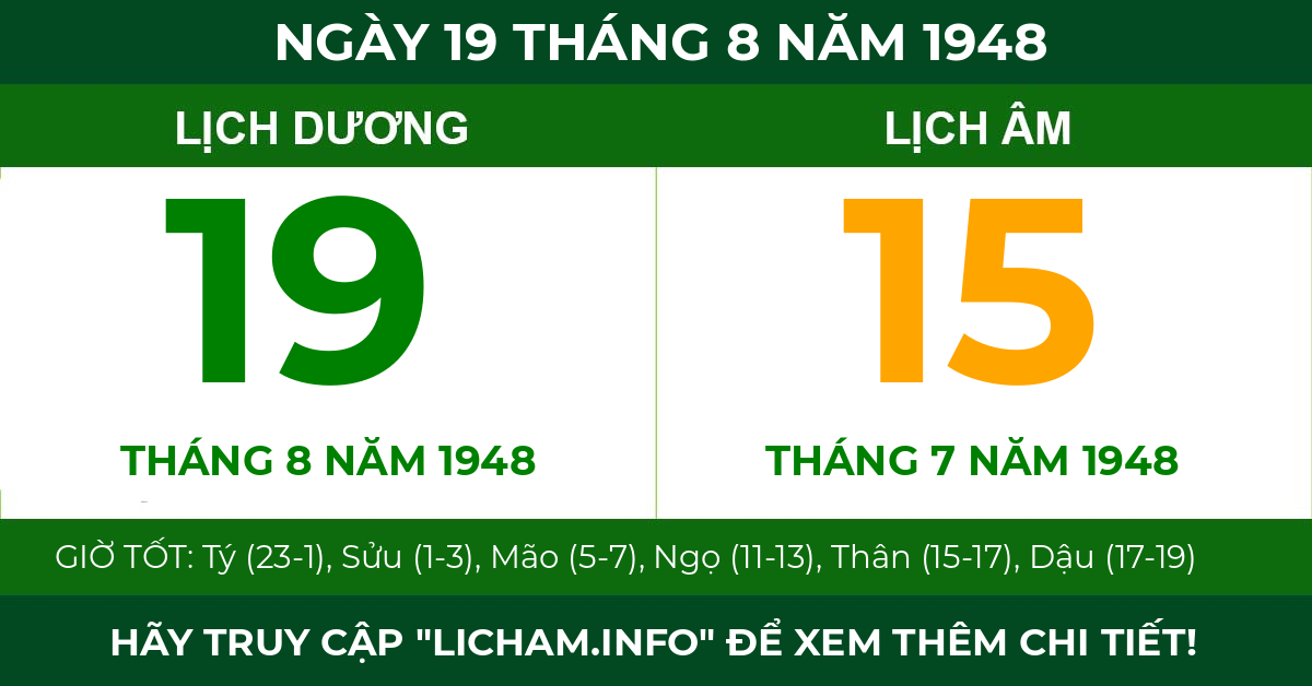 lịch âm ngày 19 tháng 8 năm 1948