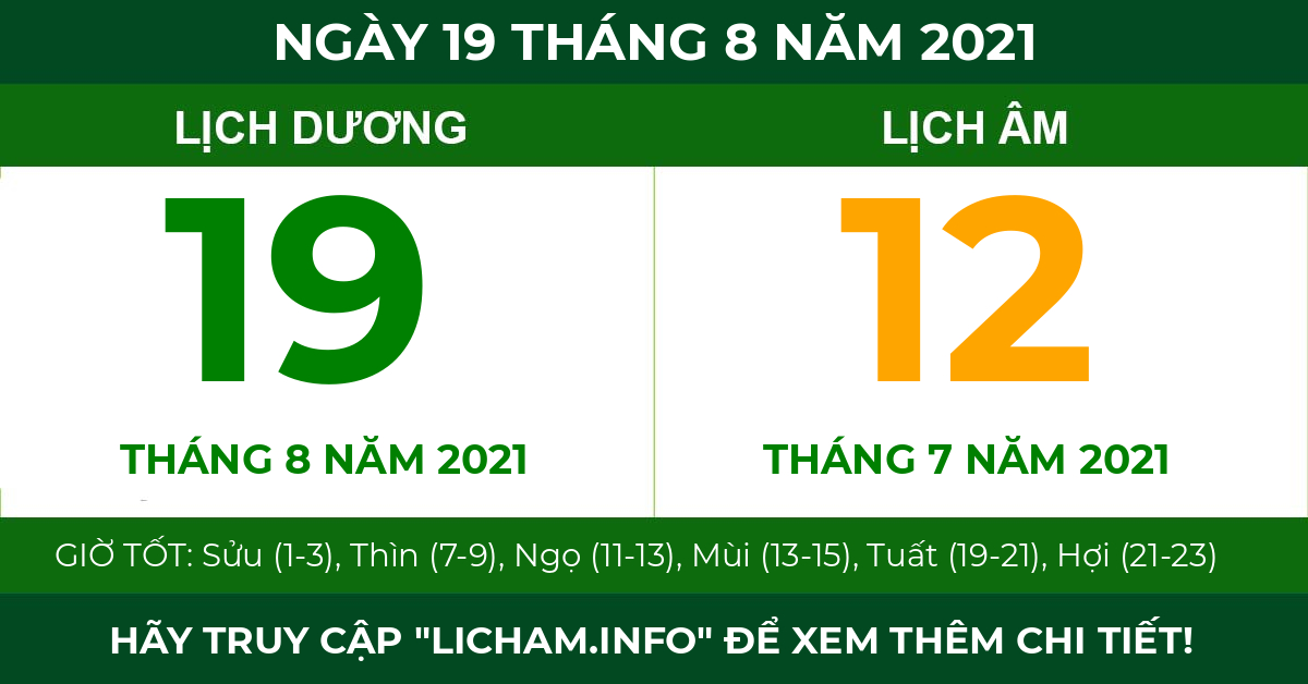 lịch âm ngày 19 tháng 8 năm 2021