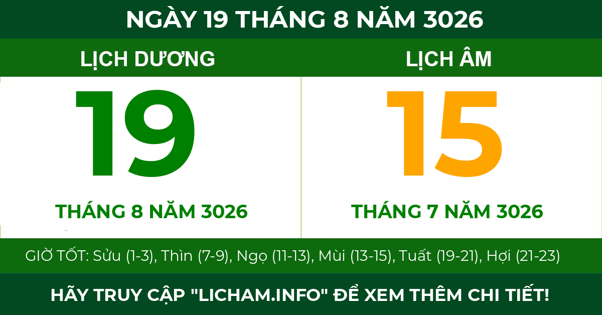 lịch âm ngày 19 tháng 8 năm 3026
