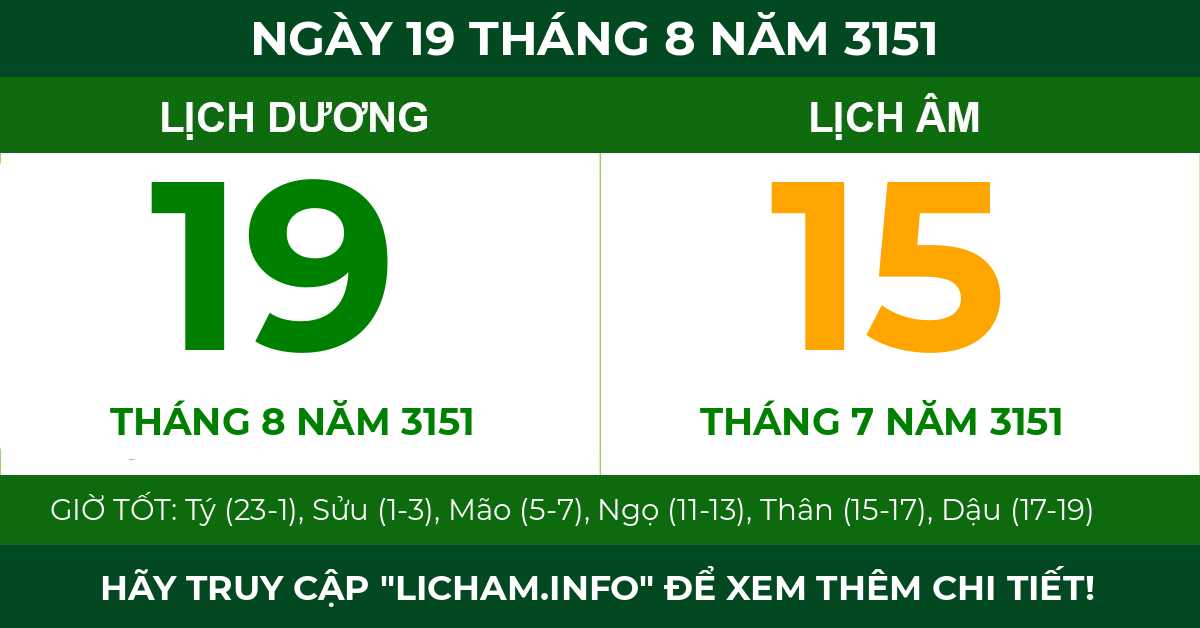 lịch âm ngày 19 tháng 8 năm 3151