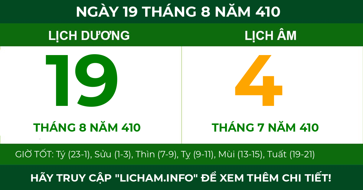 lịch âm ngày 19 tháng 8 năm 410