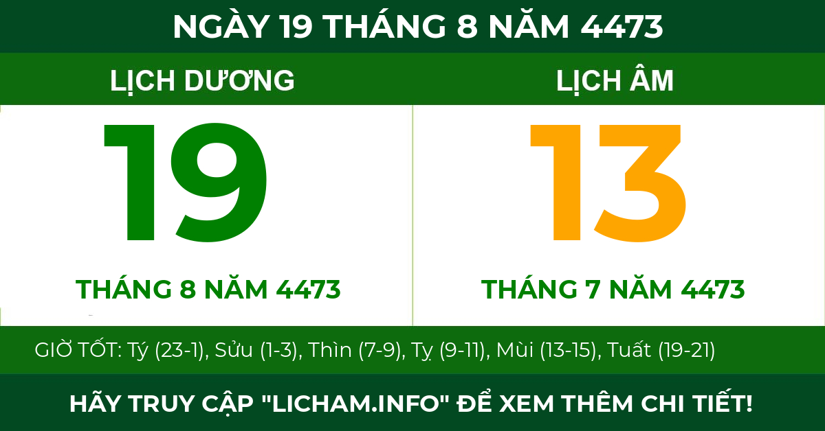 lịch âm ngày 19 tháng 8 năm 4473