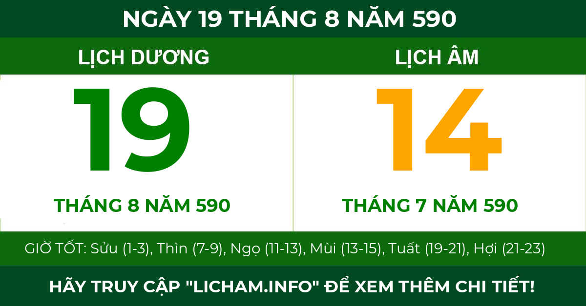 lịch âm ngày 19 tháng 8 năm 590