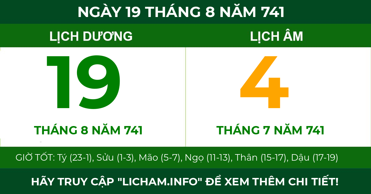 lịch âm ngày 19 tháng 8 năm 741