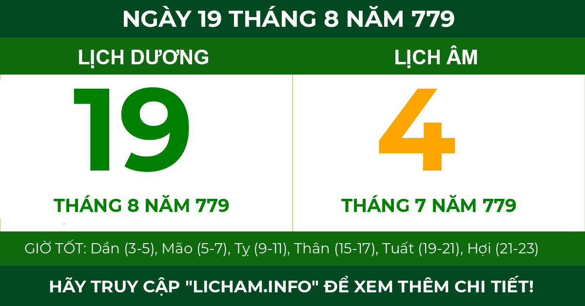 lịch âm ngày 19 tháng 8 năm 779