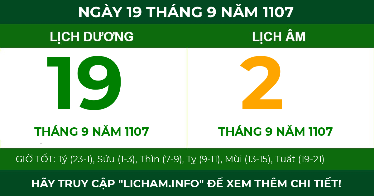 lịch âm ngày 19 tháng 9 năm 1107