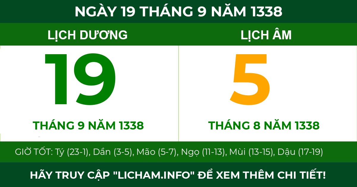 lịch âm ngày 19 tháng 9 năm 1338
