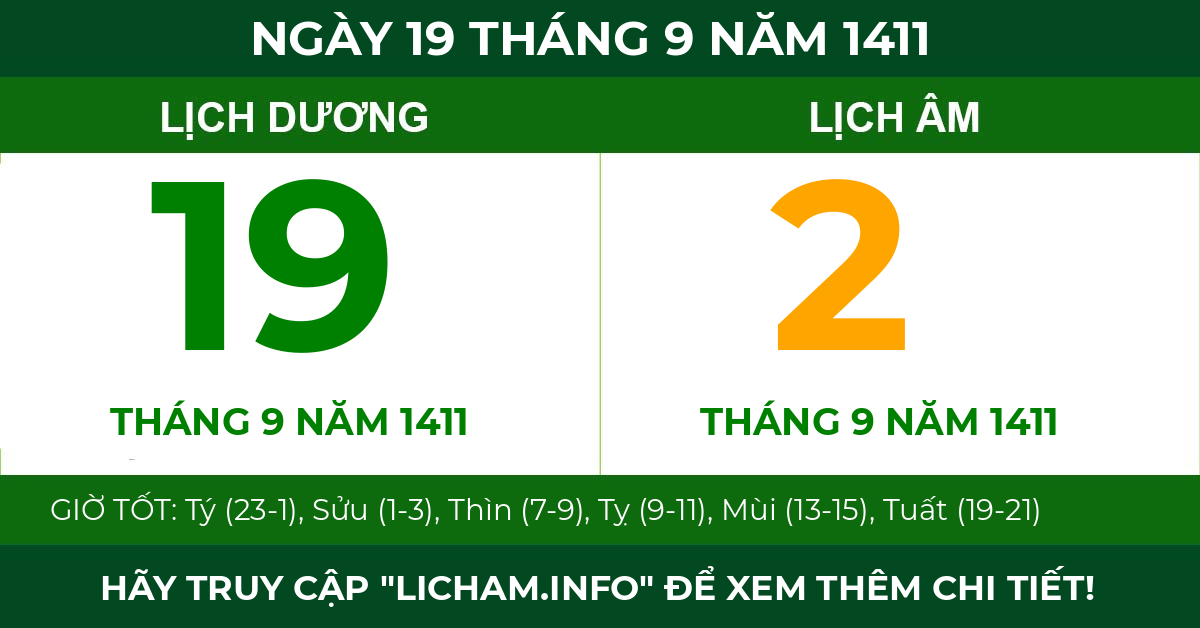 lịch âm ngày 19 tháng 9 năm 1411