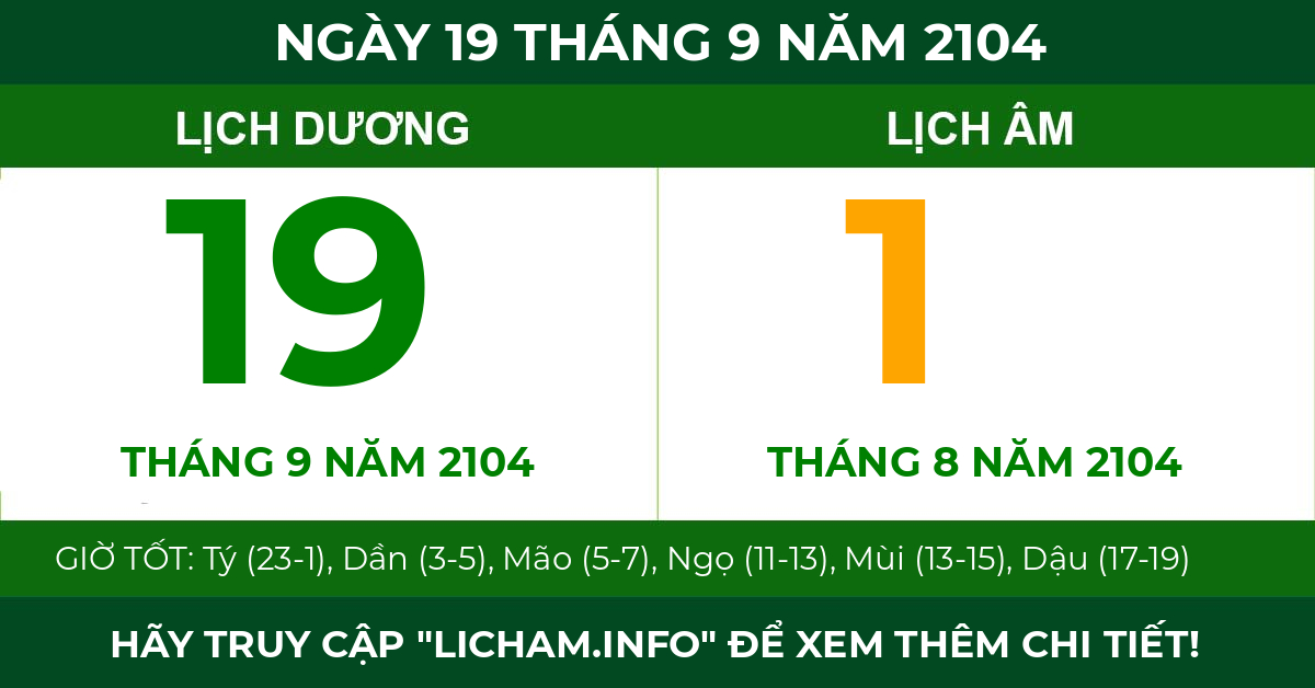 lịch âm ngày 19 tháng 9 năm 2104