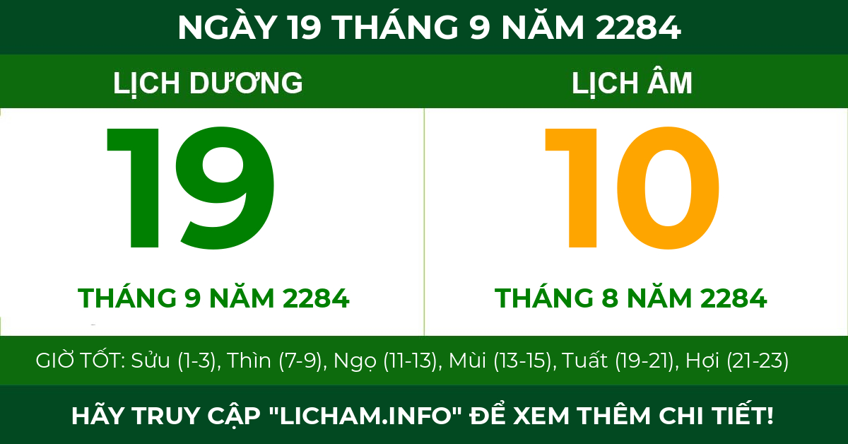 lịch âm ngày 19 tháng 9 năm 2284