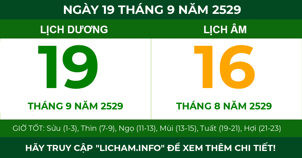 lịch âm ngày 19 tháng 9 năm 2529