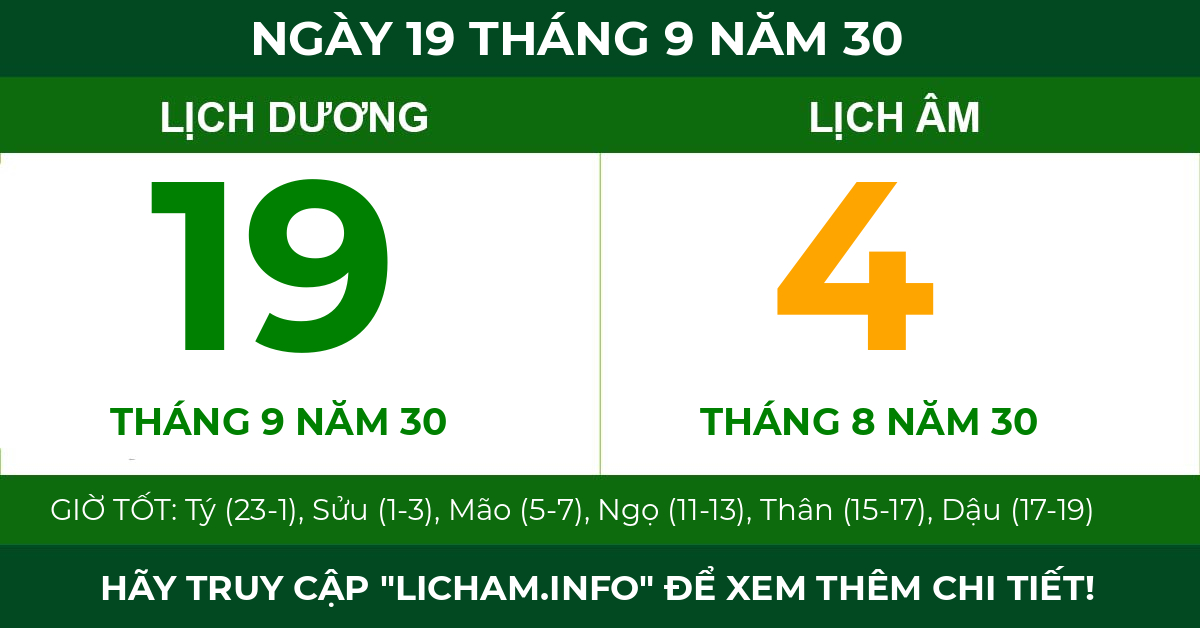 lịch âm ngày 19 tháng 9 năm 30