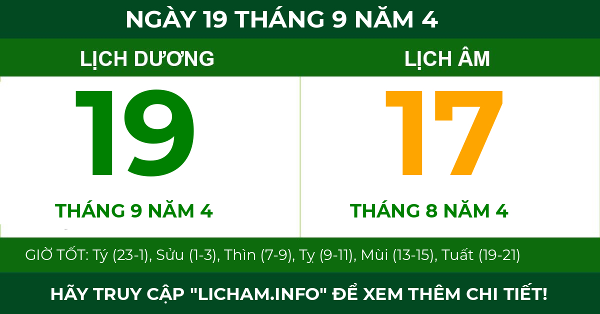 lịch âm ngày 19 tháng 9 năm 4