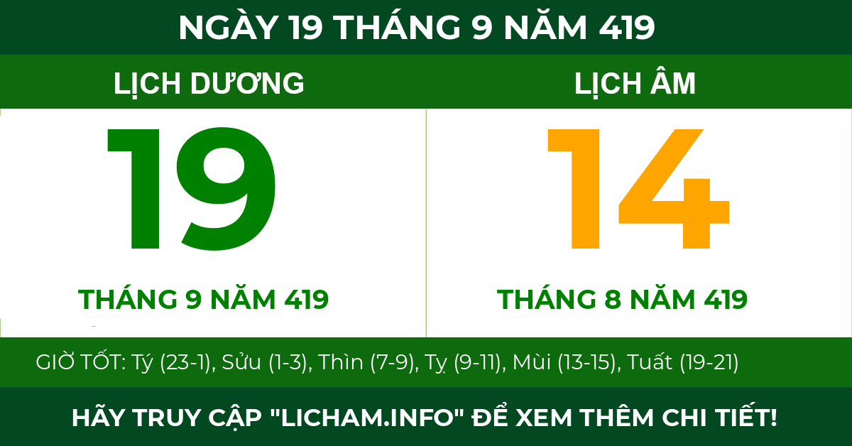 lịch âm ngày 19 tháng 9 năm 419