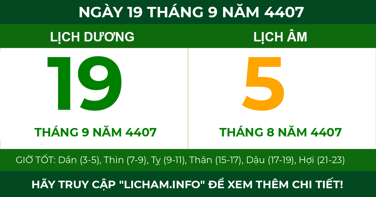 lịch âm ngày 19 tháng 9 năm 4407