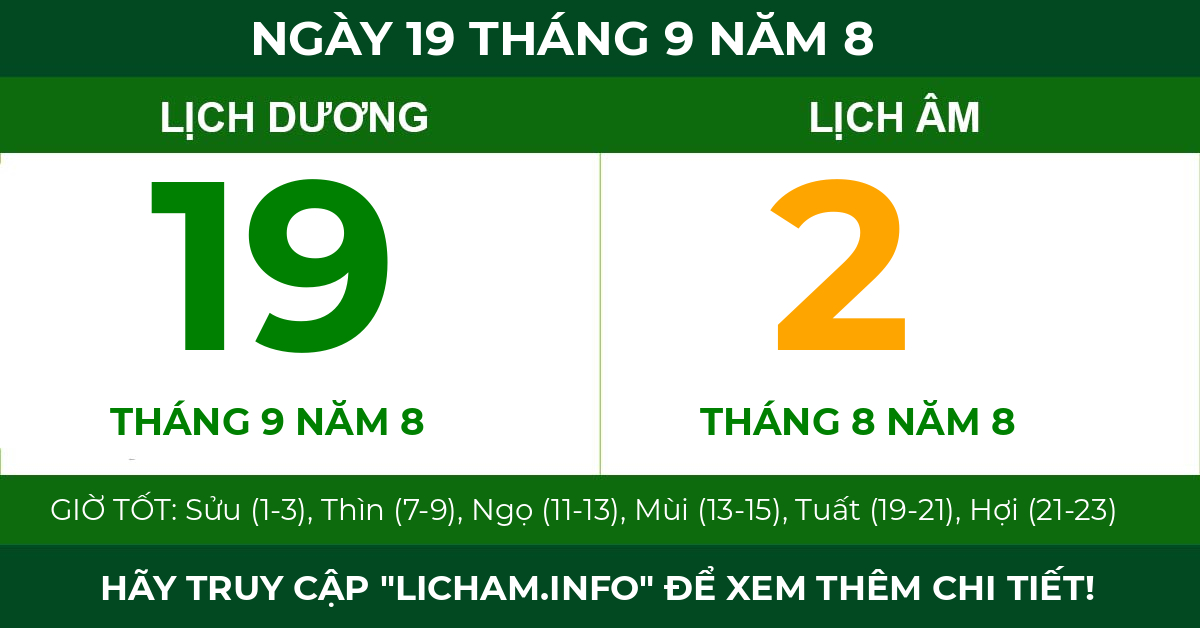 lịch âm ngày 19 tháng 9 năm 8