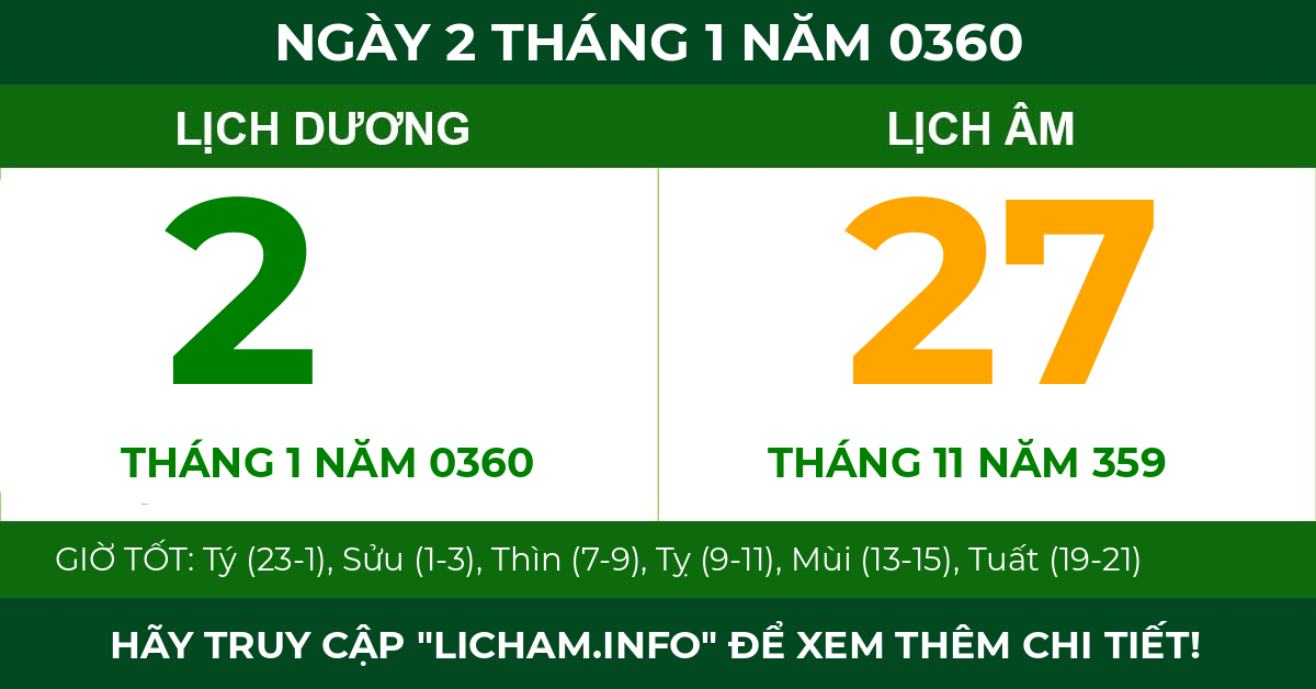 lịch âm ngày 2 tháng 1 năm 0360