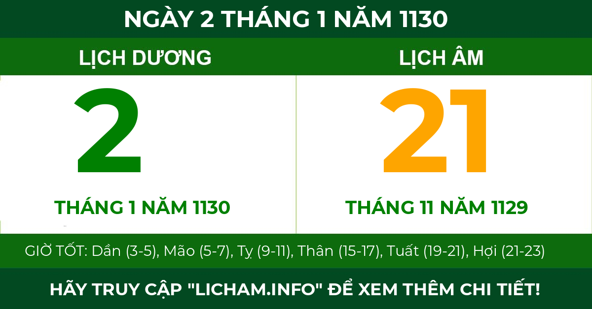 lịch âm ngày 2 tháng 1 năm 1130