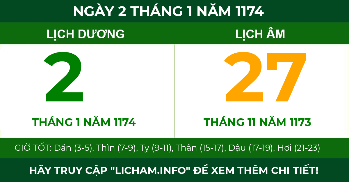 lịch âm ngày 2 tháng 1 năm 1174