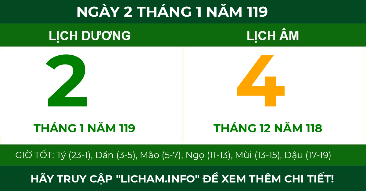 lịch âm ngày 2 tháng 1 năm 119