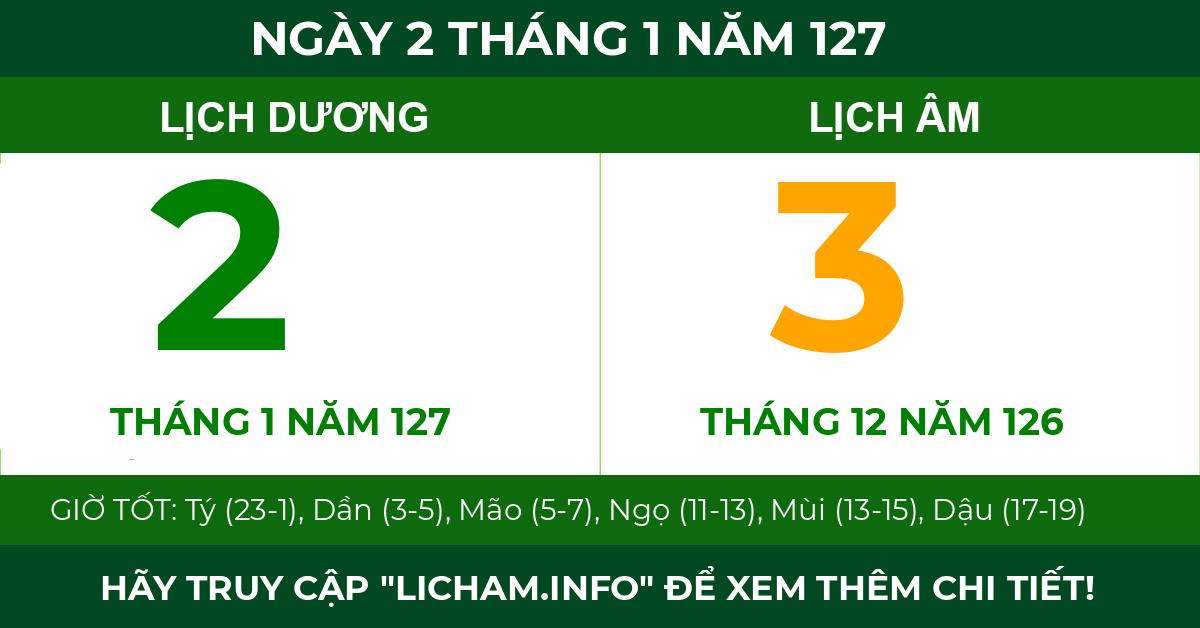 lịch âm ngày 2 tháng 1 năm 127