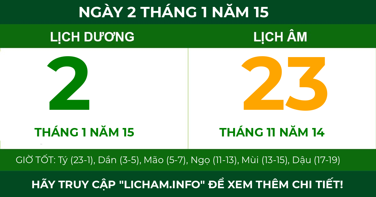 lịch âm ngày 2 tháng 1 năm 15