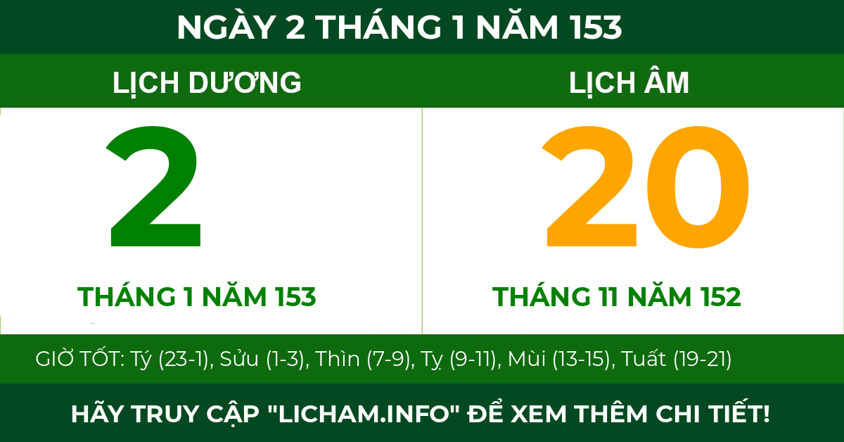 lịch âm ngày 2 tháng 1 năm 153