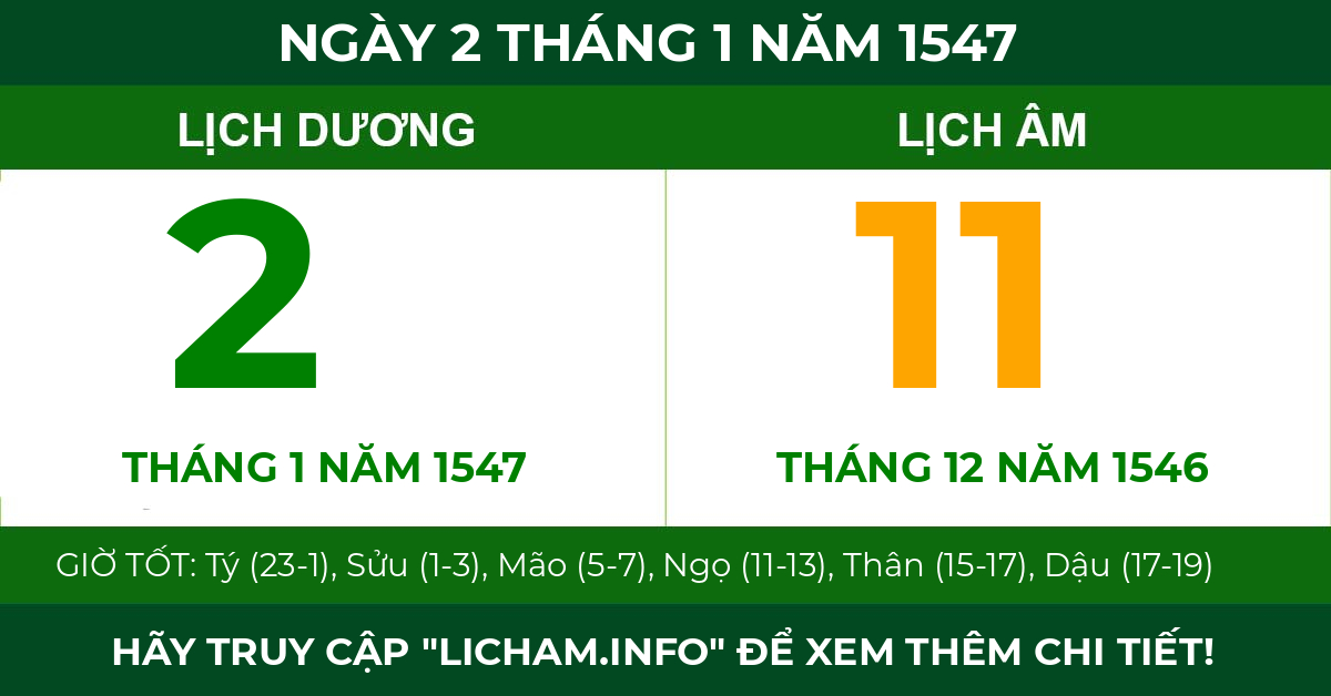 lịch âm ngày 2 tháng 1 năm 1547