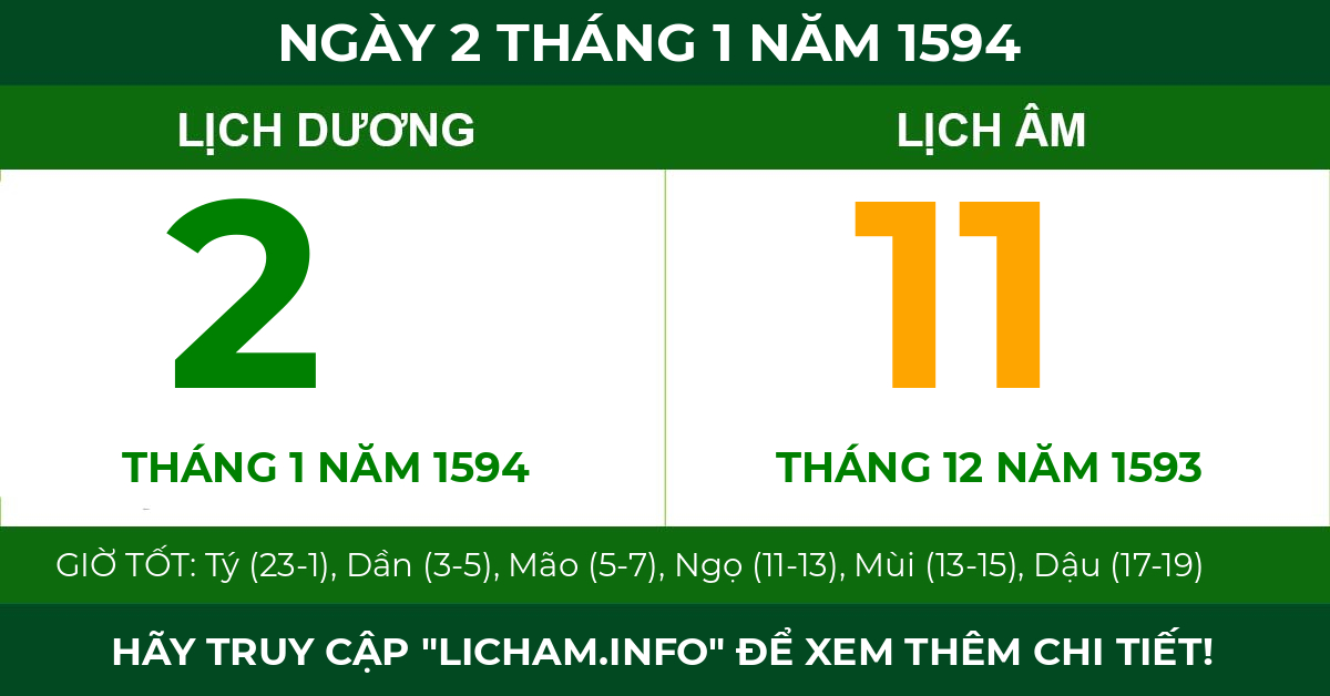lịch âm ngày 2 tháng 1 năm 1594