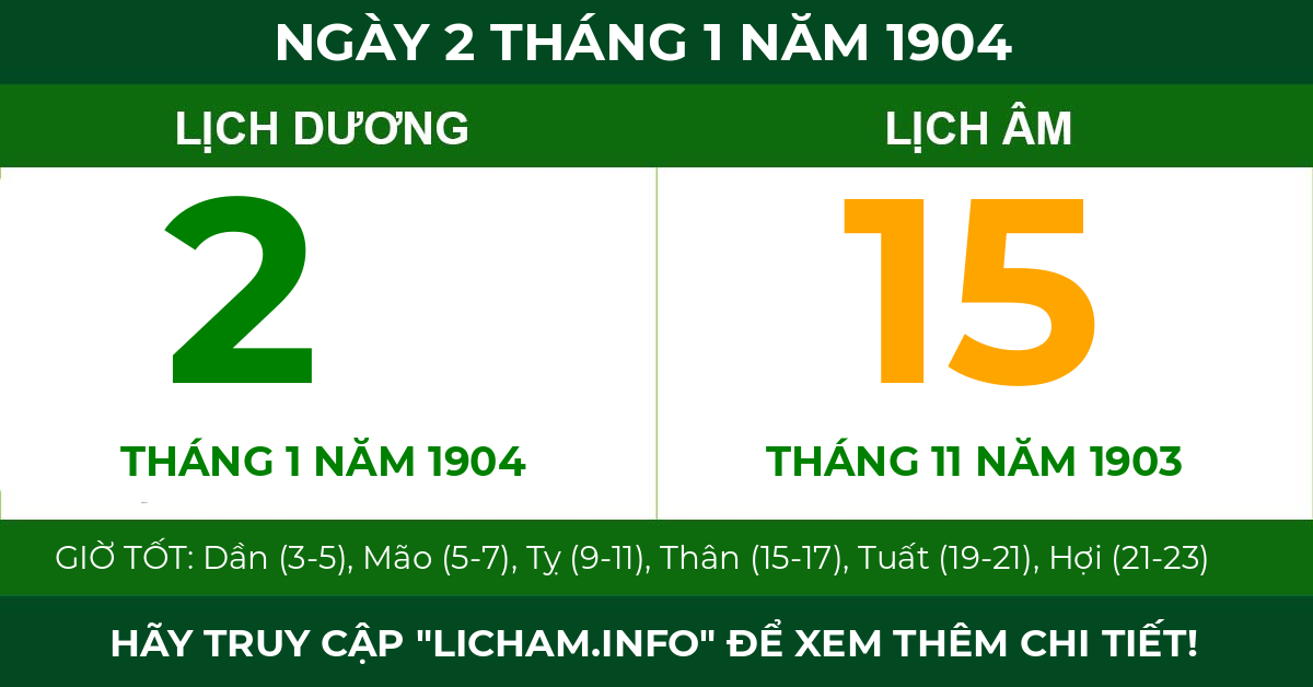 lịch âm ngày 2 tháng 1 năm 1904