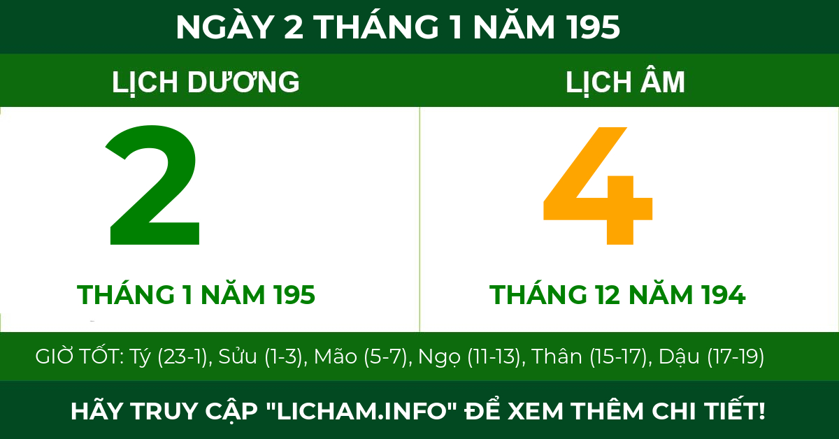 lịch âm ngày 2 tháng 1 năm 195