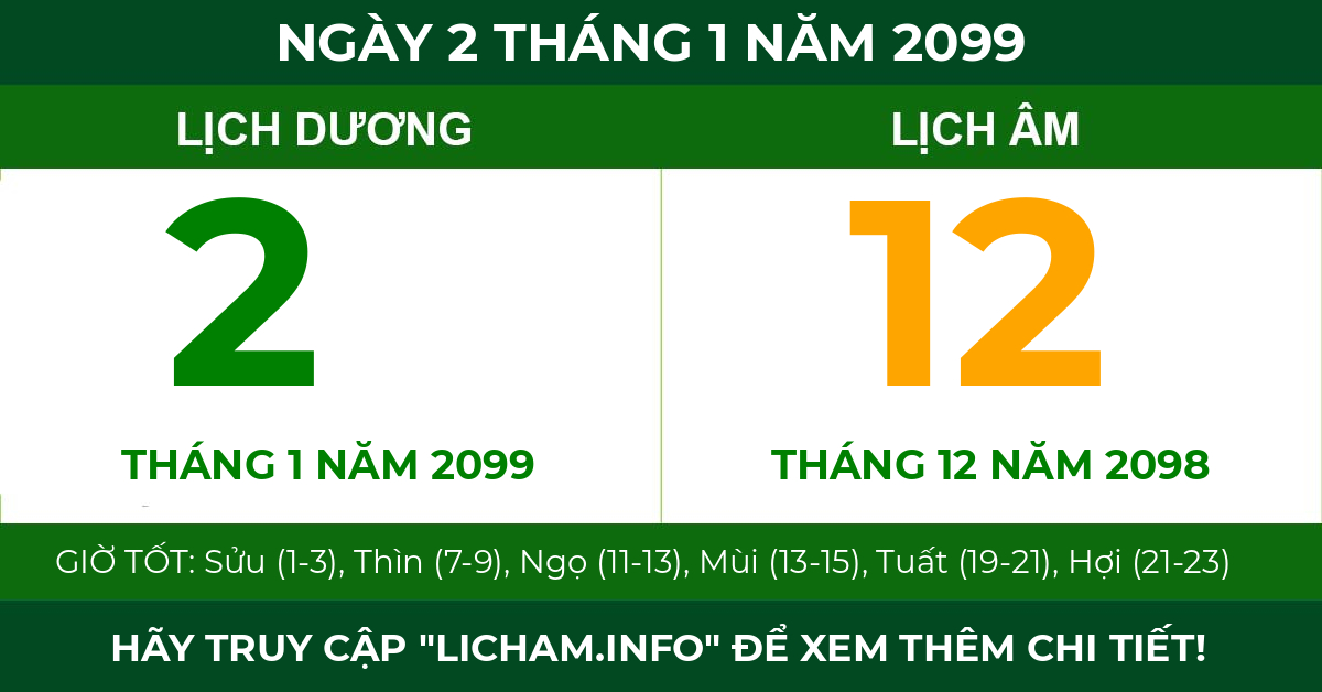 lịch âm ngày 2 tháng 1 năm 2099