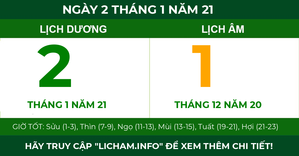 lịch âm ngày 2 tháng 1 năm 21