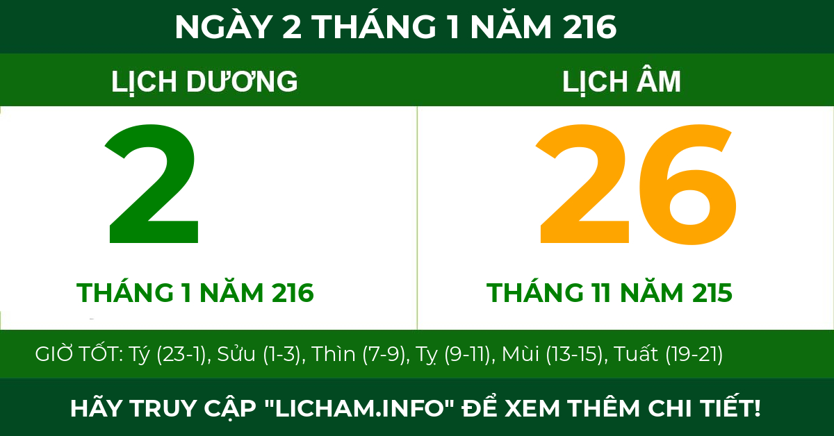 lịch âm ngày 2 tháng 1 năm 216