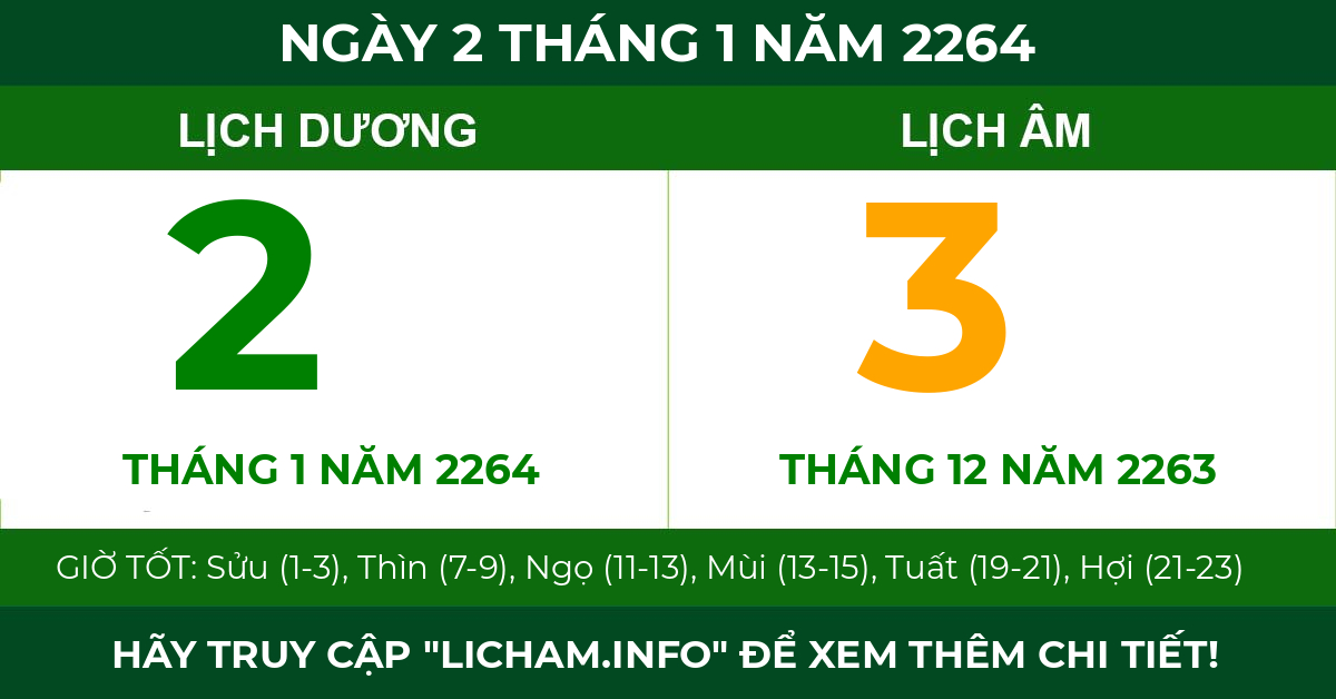 lịch âm ngày 2 tháng 1 năm 2264